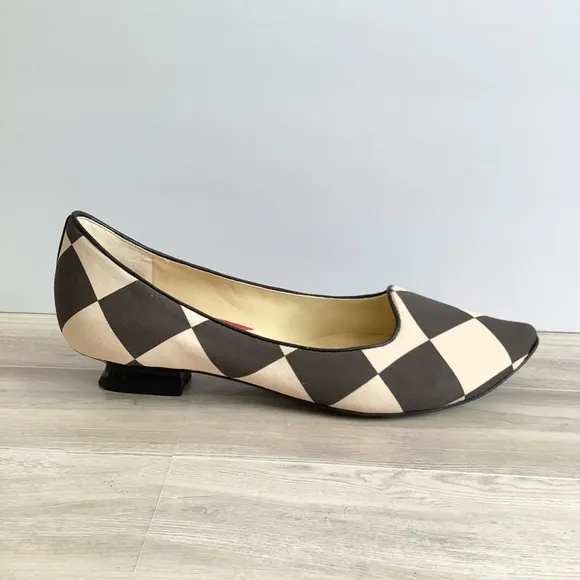 TORY BURCH Slip On Heels Harlequin Checkered Pointed Shoes Size 10.5 US Black