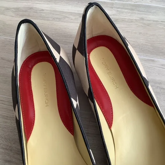 TORY BURCH Slip On Heels Harlequin Checkered Pointed Shoes Size 10.5 US Black