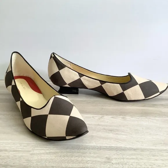 TORY BURCH Slip On Heels Harlequin Checkered Pointed Shoes Size 10.5 US Black