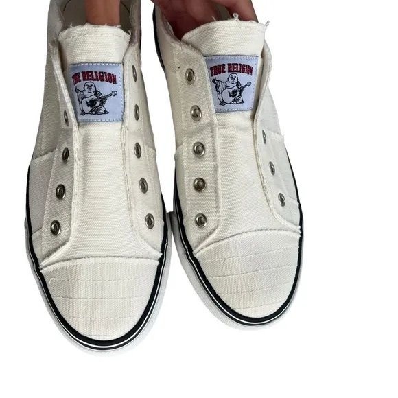 True Religion Brand Men’s Size 10M White Brodhi Laceless Canvas Slip On Sneakers