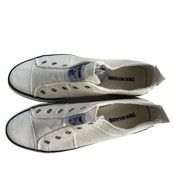 True Religion Brand Men’s Size 10M White Brodhi Laceless Canvas Slip On Sneakers