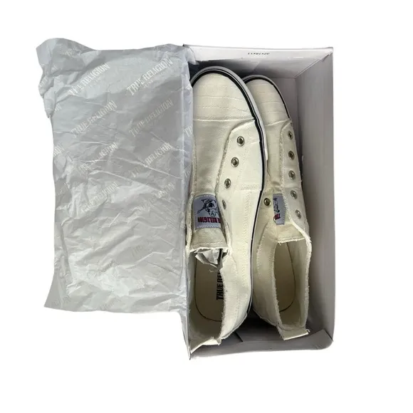 True Religion Brand Men’s Size 10M White Brodhi Laceless Canvas Slip On Sneakers