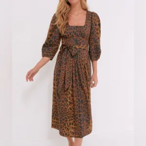 Tuckernuck Leopard print Graciela midi dress Ladies size 10 Brown black