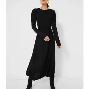 Tuckernuck Pomander Place Brielle Sweater Dress Black Women Medium Puff Shoulder