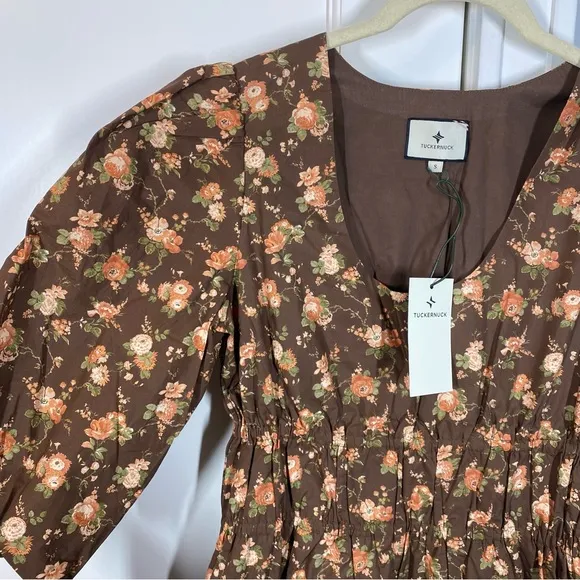 Tuckernuck Rosewood Chintz Marlena Floral Brown Boho Midi Dress Size Small NWT
