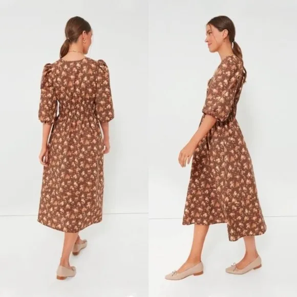 Tuckernuck Rosewood Chintz Marlena Floral Brown Boho Midi Dress Size Small NWT