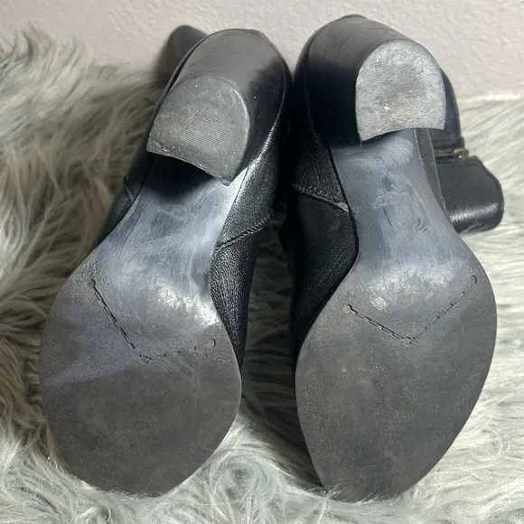 UGG &quot;LYNDA&quot; FOLD OVER SHEARLING LEATHER BLACK BOOTS SHEEPSKIN Size 7