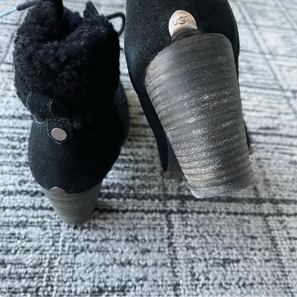 UGG Australia Analise Black Suede Sheepskin Ankle Boots 10