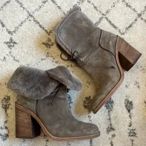 (UGG Australia) Jeremy Fashion Boots Mouse Grey Suede Stacked Block Heel Booties