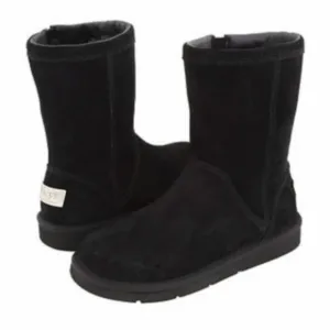 Ugg Australia Women Comfort 1889 Black Leather Sheepskin Boots shoes sz 8