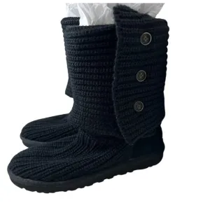 Ugg Black Cardy Classic Knitted Sweater Tall Foldover Button Boot 7