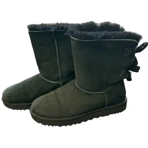 UGG Boots Bailey Bow II Black Sz 10 Shearling Suede Comfort Cabin Mountain Ski