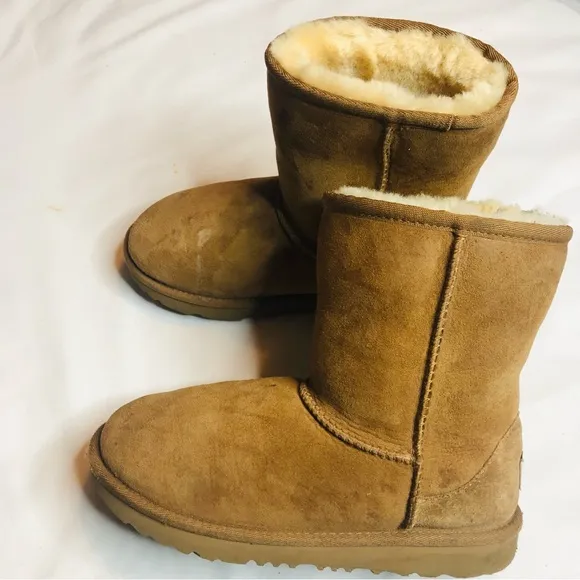 UGG Classic short ll fur genuine leather suede chestnut sheepskin boots