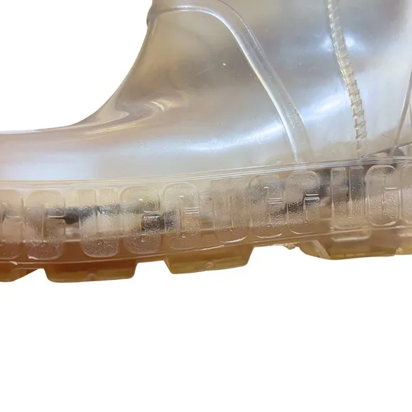 UGG Drizlita Clear Ankle Rain Ankle Boots Size 7 Outdoor Sherpa Animal Print