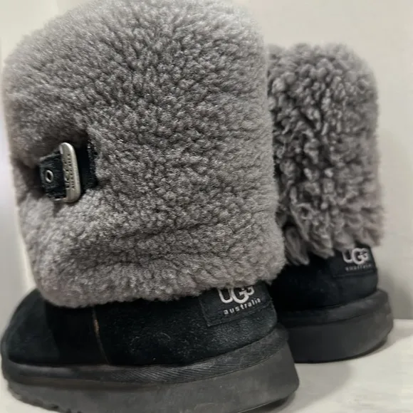 UGG Ellee Marylin SIZE 4 Shearling Cuff Black Gray Boots Booties
