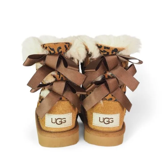 UGG Exotic Bailey Bow II Leopard Cheetah Print Boots Chestnut 1102369T Toddler 6