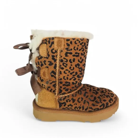 UGG Exotic Bailey Bow II Leopard Cheetah Print Boots Chestnut 1102369T Toddler 6