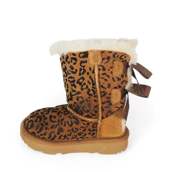 UGG Exotic Bailey Bow II Leopard Cheetah Print Boots Chestnut 1102369T Toddler 6
