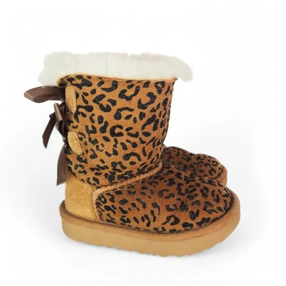 UGG Exotic Bailey Bow II Leopard Cheetah Print Boots Chestnut 1102369T Toddler 6