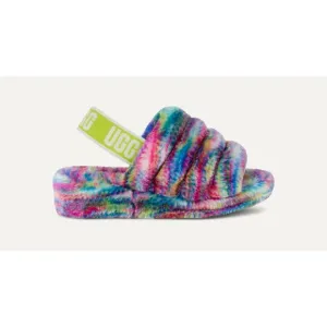 UGG Fluff Yeah Pixelate Sandals Women's Size 5 Neon Rainbow Cozy Slipper Shoes