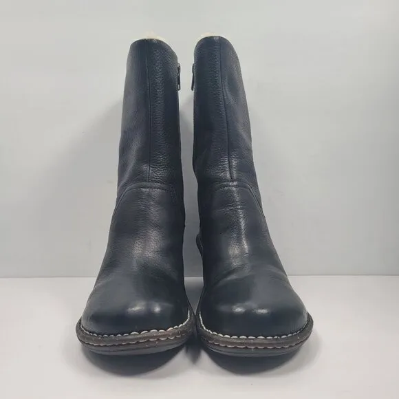 UGG Hartley Women's Black Leather Mid-Calf Wedge Boots S/N1001891 US Size 9