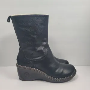 UGG Hartley Women's Black Leather Mid-Calf Wedge Boots S/N1001891 US Size 9
