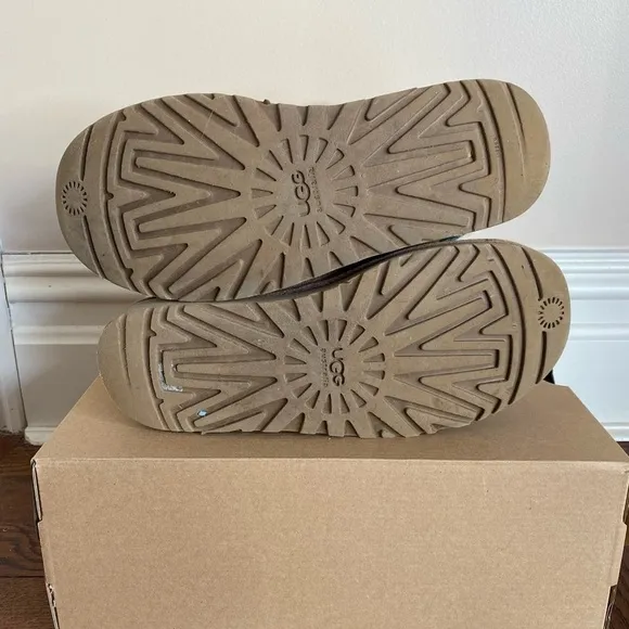 UGG Limited Edition Suede Floral Embroidered Sheepskin Foldover Cuff Boo…