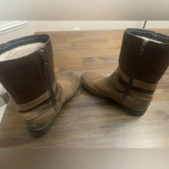 UGG LORNA COCONUT SHELL BROWN LEATHER SUEDE SHEEPSKIN SHORT BOOTS SIZE 8 WOMEN