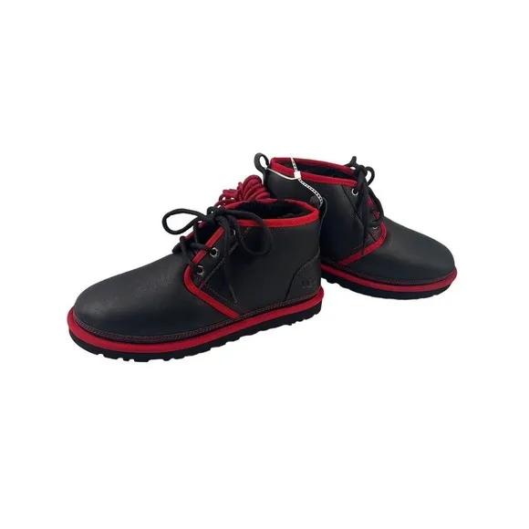 UGG Men’s Neumel Leather Shearling Low Chukka Ankle Boots (Black &amp; red) Size 8