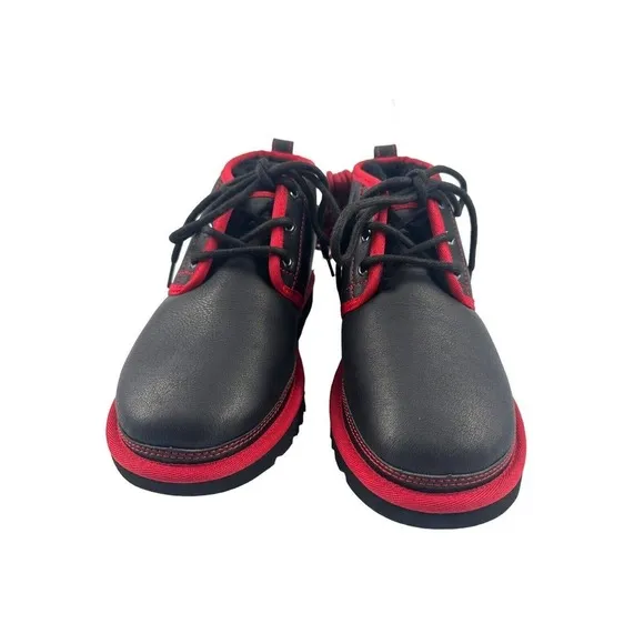 UGG Men’s Neumel Leather Shearling Low Chukka Ankle Boots (Black &amp; red) Size 8