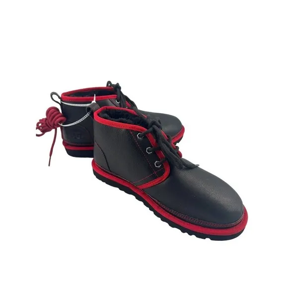UGG Men’s Neumel Leather Shearling Low Chukka Ankle Boots (Black &amp; red) Size 8