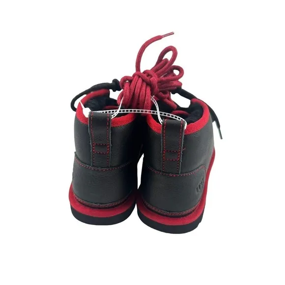 UGG Men’s Neumel Leather Shearling Low Chukka Ankle Boots (Black &amp; red) Size 8