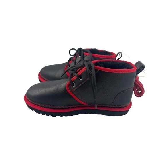 UGG Men’s Neumel Leather Shearling Low Chukka Ankle Boots (Black &amp; red) Size 8