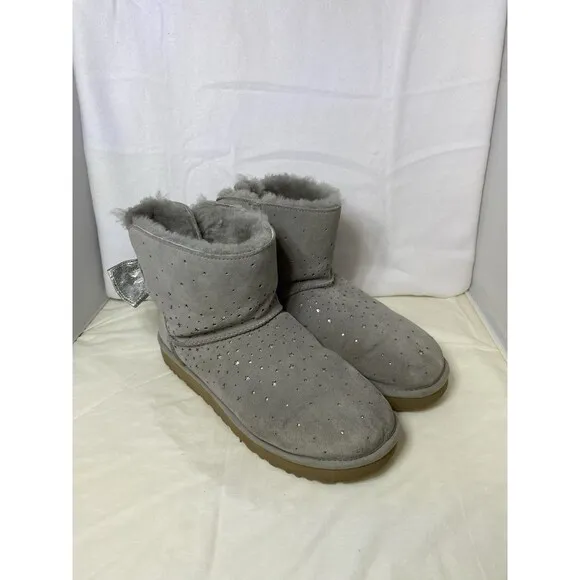 UGG MINI STARGIRL BAILEY BOW SEAL WATER-RESISTANT SUEDE FUR BOOTS SIZE 11 WOMEN