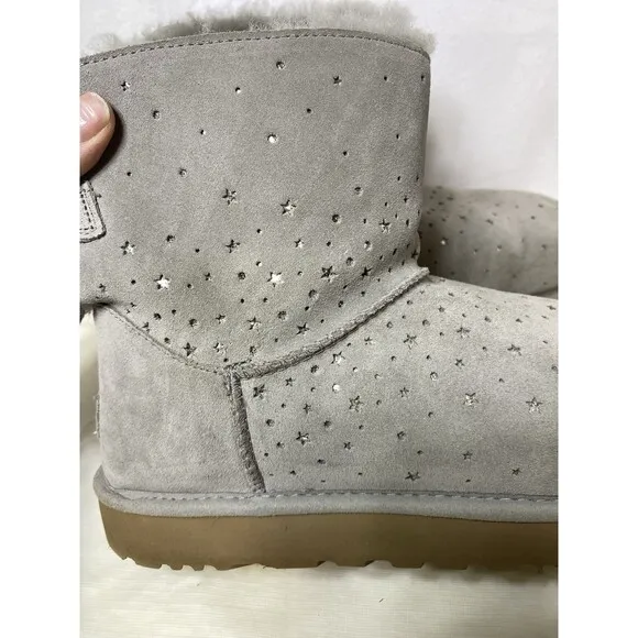 UGG MINI STARGIRL BAILEY BOW SEAL WATER-RESISTANT SUEDE FUR BOOTS SIZE 11 WOMEN