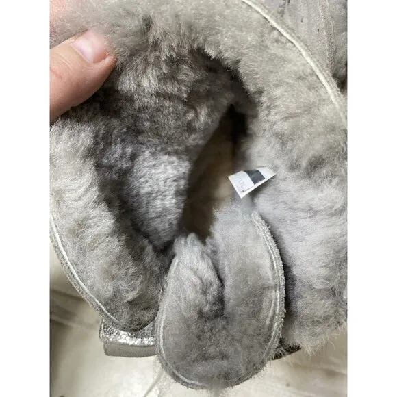 UGG MINI STARGIRL BAILEY BOW SEAL WATER-RESISTANT SUEDE FUR BOOTS SIZE 11 WOMEN