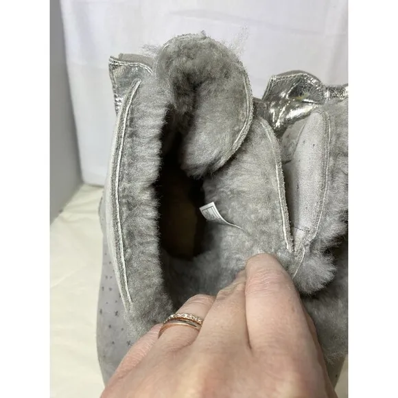 UGG MINI STARGIRL BAILEY BOW SEAL WATER-RESISTANT SUEDE FUR BOOTS SIZE 11 WOMEN