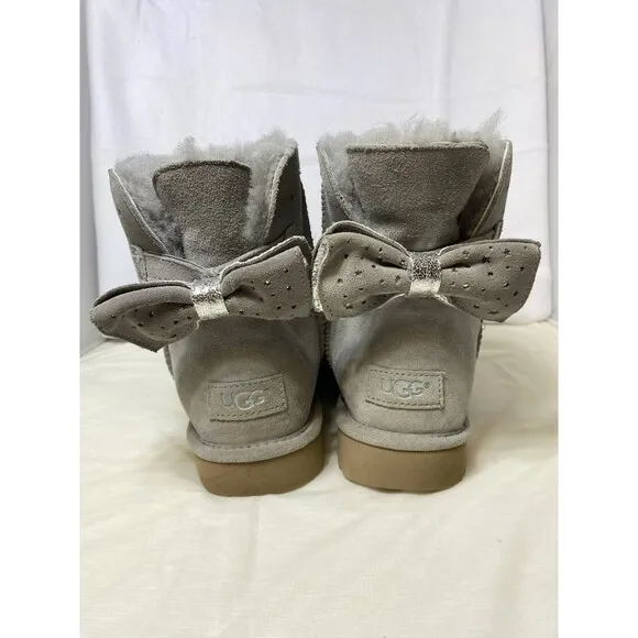 UGG MINI STARGIRL BAILEY BOW SEAL WATER-RESISTANT SUEDE FUR BOOTS SIZE 11 WOMEN