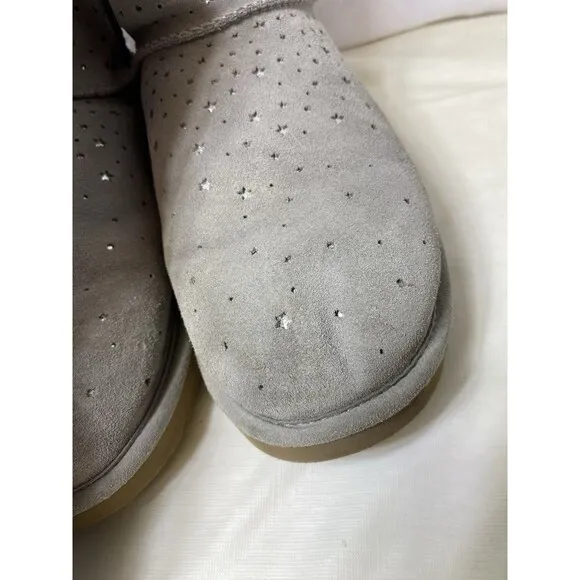 UGG MINI STARGIRL BAILEY BOW SEAL WATER-RESISTANT SUEDE FUR BOOTS SIZE 11 WOMEN