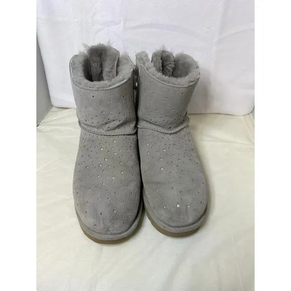 UGG MINI STARGIRL BAILEY BOW SEAL WATER-RESISTANT SUEDE FUR BOOTS SIZE 11 WOMEN