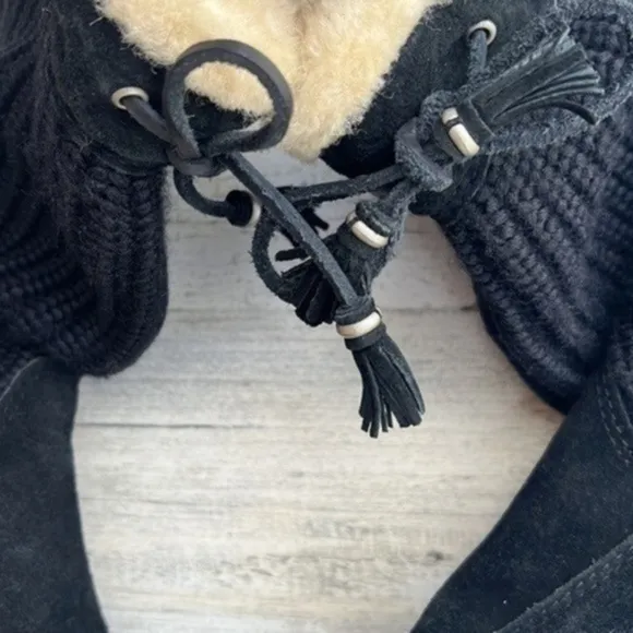 UGG Platforms Boots 5124 Suburb Crochet Tall Logo Boots‎ Size 7 Black Knit