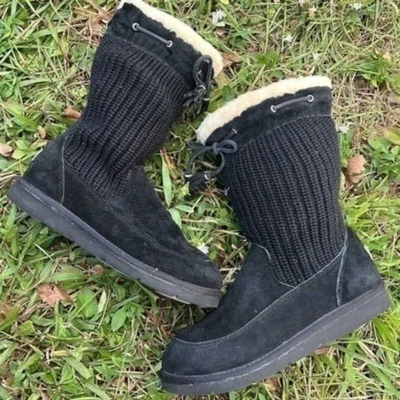 UGG Platforms Boots 5124 Suburb Crochet Tall Logo Boots‎ Size 7 Black Knit