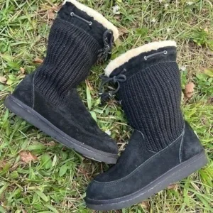 UGG Platforms Boots 5124 Suburb Crochet Tall Logo Boots‎ Size 7 Black Knit