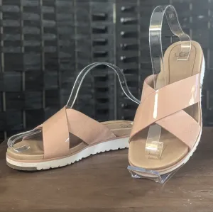 UGG Slides Pink Women's Sandals Treadlite Sz 6 Excel Used Cond Vacation KARI