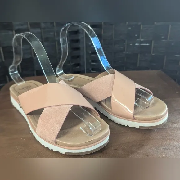UGG Slides Pink Women's Sandals Treadlite Sz 6 Excel Used Cond Vacation KARI