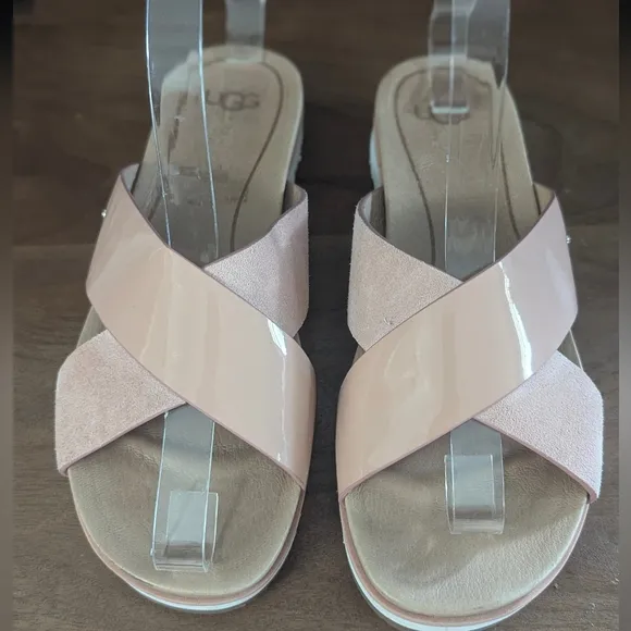 UGG Slides Pink Women's Sandals Treadlite Sz 6 Excel Used Cond Vacation KARI