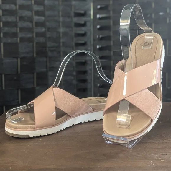 UGG Slides Pink Women's Sandals Treadlite Sz 6 Excel Used Cond Vacation KARI