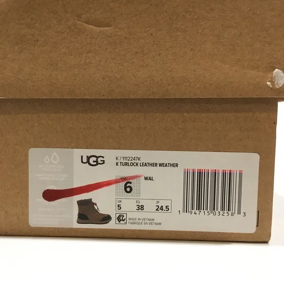 UGG TURLOCK WATERPROOF SNOW BOOTS WALNUT BROWN LEATHER -BIG KIDS US 6 -NEW