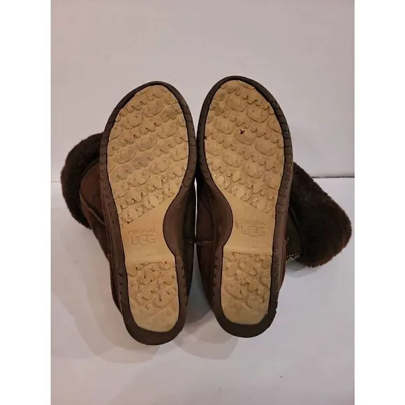 UGG Women's Brown Suede Sheepskin Braid Ultra Tall Snow Winter Boots Size 7/8