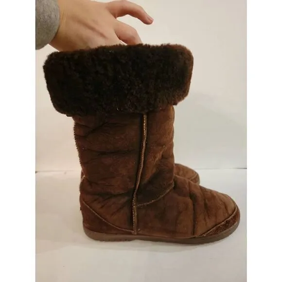 UGG Women's Brown Suede Sheepskin Braid Ultra Tall Snow Winter Boots Size 7/8